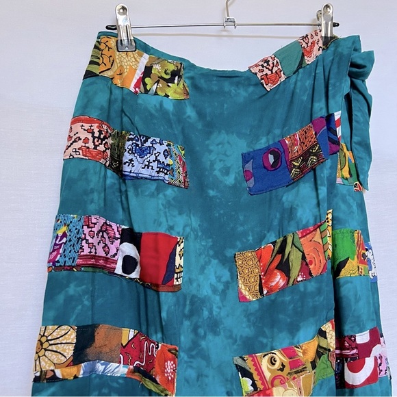 Nativewear Designs Teal Wrap Around Patchwork Skirt - Picture 3 of 11